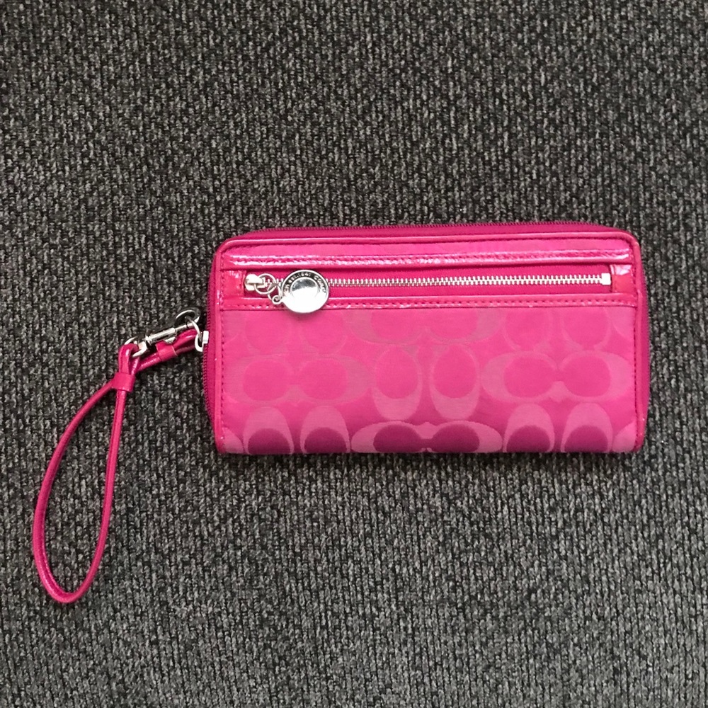 Pink coach wristlet wallet